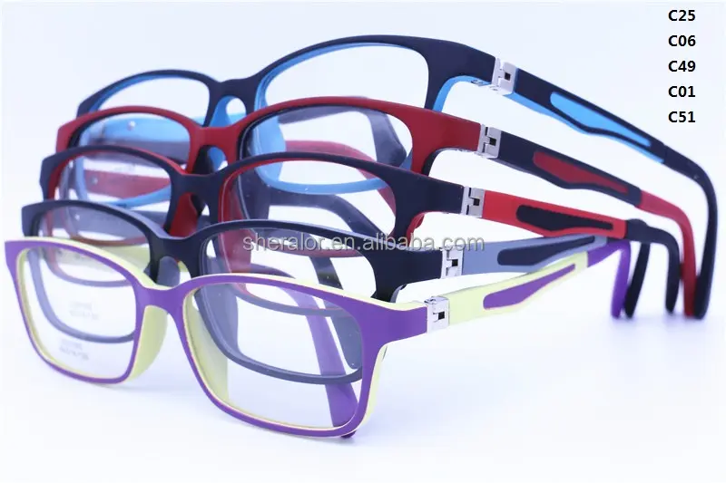 Modello all'ingrosso 1092 materiali TR90 cerniera a molla flessibile a 180 gradi forma rettangolare bicolore solidi montature per occhiali per bambini