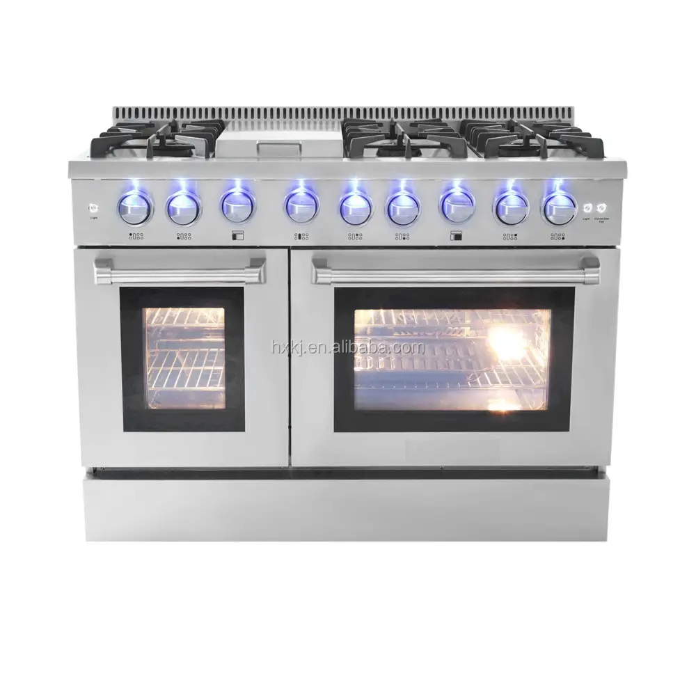 Cocina a Gas l de acero inoxidable con horno de 6 quemadores