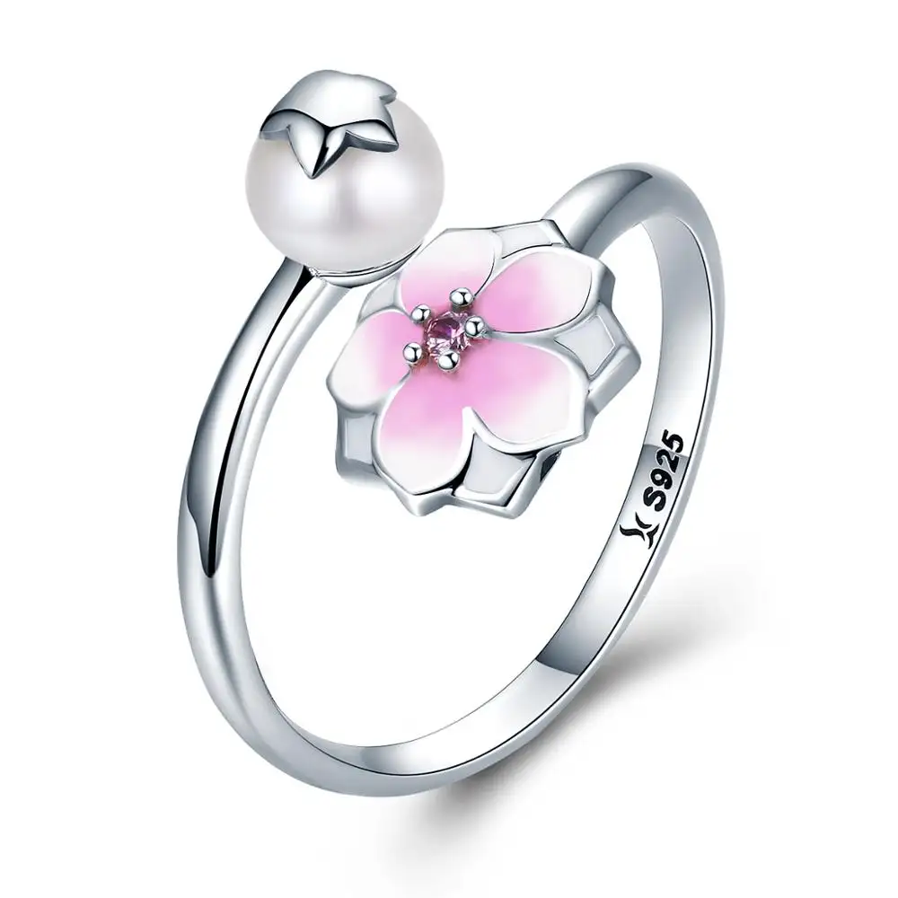 BAGREER SCR126 nieuwe ontwerp 2019 bloem vormige roze kralen ring drop glazuur sterling zilveren ring vinger voor vrouwen sieraden meisjes