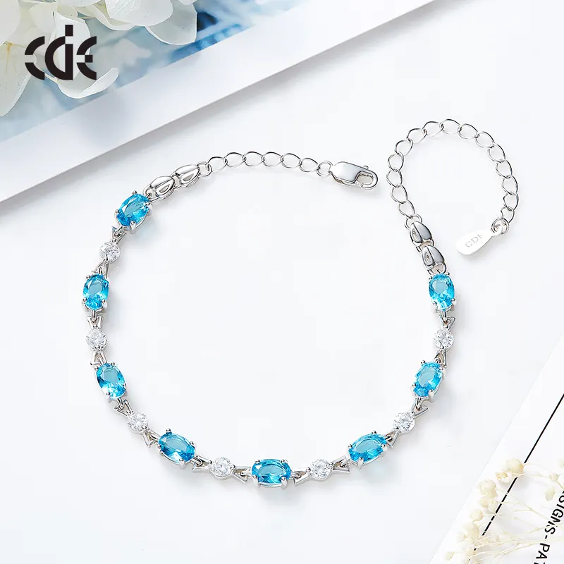 Pulseira de prata esterlina 925, joia com cristal