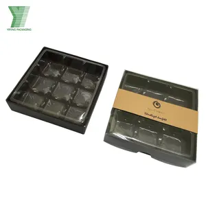 Lid And Base Macaron Chocolate Box Packaging Gift Box With Clear PVC Window Golden Metallic Compartment Inlay tray