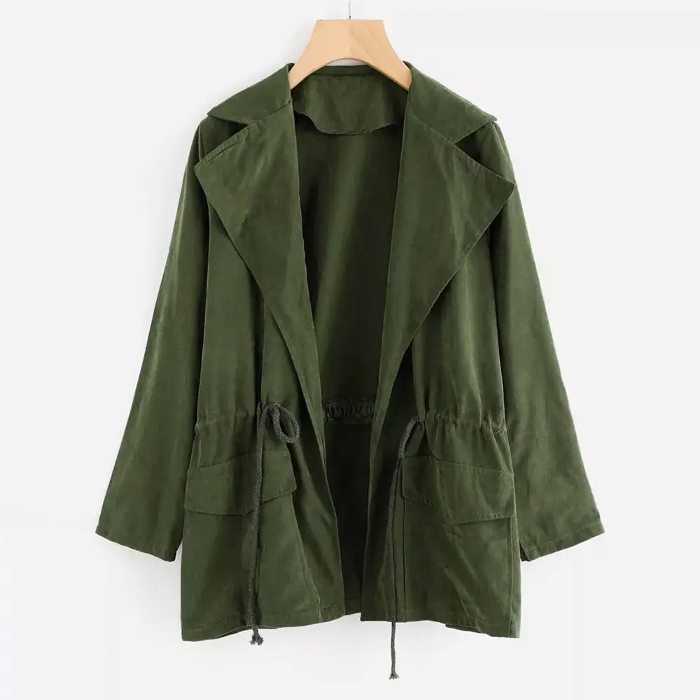 Áo Khoác Nữ Mùa Đông Áo Gió Parka Pockets Cardigan Quân Đội Màu Xanh Lá Cây Phụ Nữ Áo Khoác Có Mũ