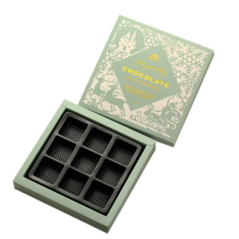 Cetak Logo Mewah Kustom Kotak Coklat Manis dengan Kemasan Kotak Kertas Baki Plastik untuk Cokelat
