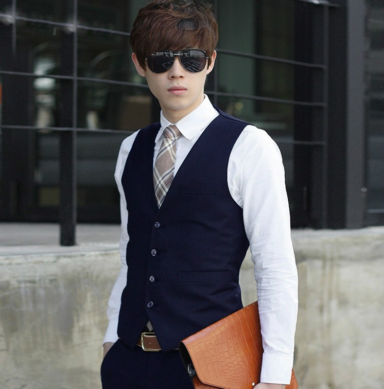 slim fit dress slacks Men's Light Blue Satin Vest with Neck Tie L / Light Blue