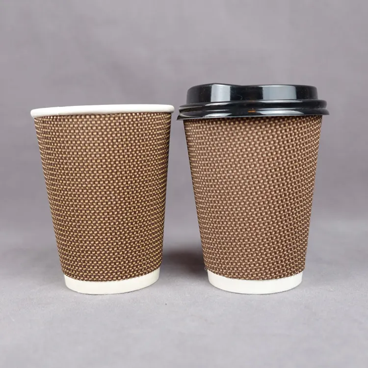 Taza de café desechable con tapa, tazas de papel corrugado con doble aislamiento, venta al por mayor