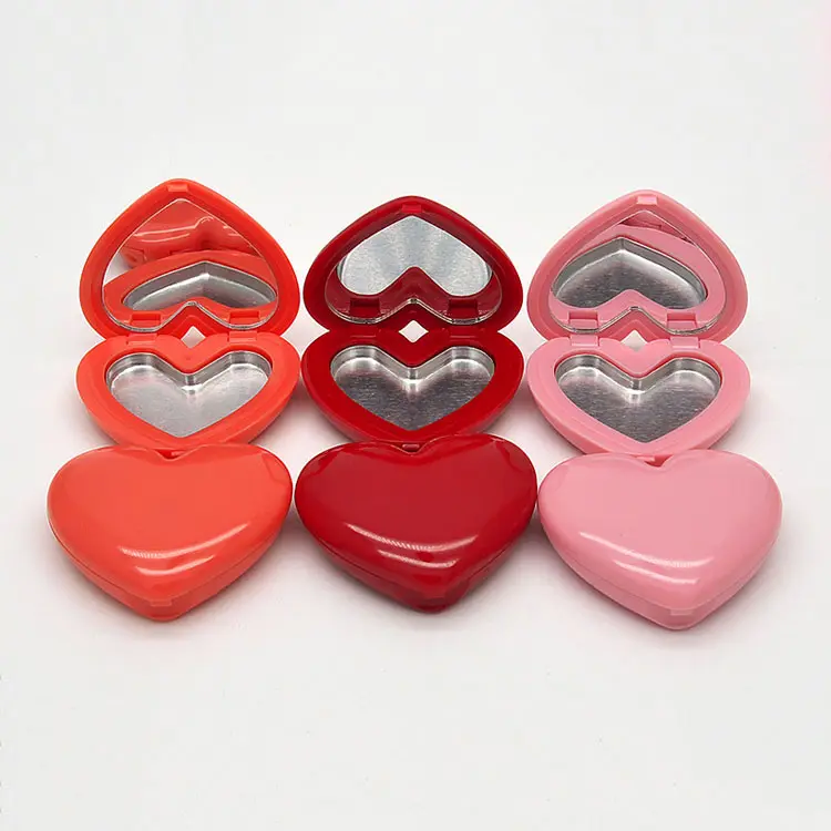 Multicolore a forma di cuore caso rossetto di Plastica occhio scatola di ombra con specchio cosmetico imballaggio