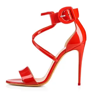 Sexy Riemchen Extrem High Heel Sandalen Frauen Schnalle Riemen Glänzend Rot Schwarz Rosa Sommer Absätze Weiß Hochzeits kleid Schuhe 2018