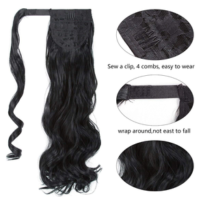 Extensions de cheveux humains 14-24 pouces Extensions de queue de cheval enveloppées de poney droit et soyeux - Product Image 4