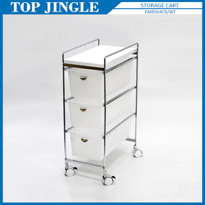 White Plastic <b>Trolley</b> Cart with <b>Drawer</b> for Room Storage - Product Image 2