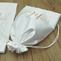 Logo imprimé personnalisé, paquet de luxe blanc, Extension de cheveux, Satin, cordon de serrage, sac en soie, vêtements, chaussures, cadeau, pochette d'emballage anti-poussière
