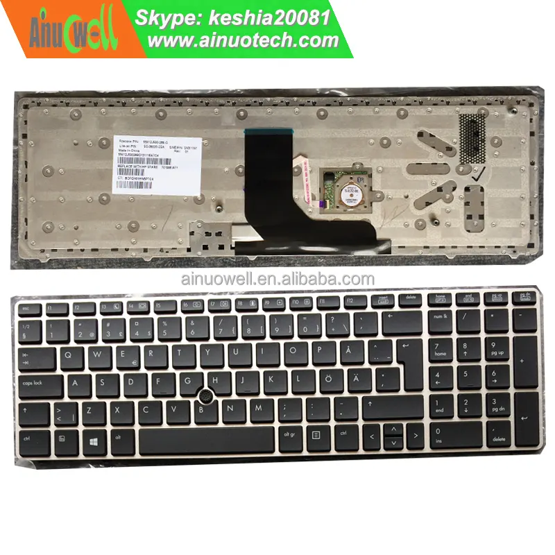 लैपटॉप भागों के लिए हिमाचल प्रदेश 6560b 6565b 8570 p 8560 P लैपटॉप कीबोर्ड फिनिश स्वीडिश लेआउट चांदी के फ्रेम के साथ उंगली बिंदु एसडी कीबोर्ड