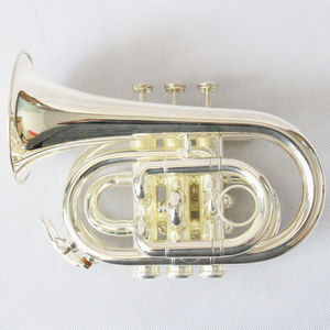 Trompette de poche plaquée argent plate B avec corps en laiton OEM de haut niveau Trompette de poche Carol Trompette de poche en laiton - Product Image 3