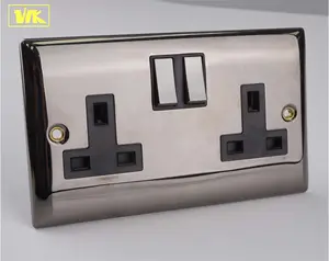 WK Gun Metal 2 Gang 13A UK Type Electrical Outlet Switched Double Pole 13A Plug Socket Outlet