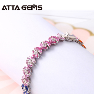 Plata esterlina 925 Multicolor forma de hoja de marquesa de zafiro pulsera de tenis de novia compromiso joyería de la boda - Product Image 2