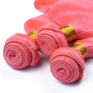 Fasci di grado 10a dell'onda del corpo dei capelli umani brasiliani grezzi di estensione dei capelli rosa all'ingrosso di alta qualità con il set frontale di chiusura - Product Image 2
