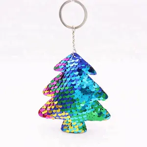 Custom Christmas tree reflective key chain soft pvc sequin keychain