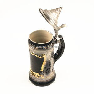 Tazas de Cerveza de Cerámica Personalizadas para Negocios con Tapa de Acero Inoxidable, Estilo Alemán, Tamaño Grande, Aptas para Alimentos, Regalos para Fiestas - Product Image 1