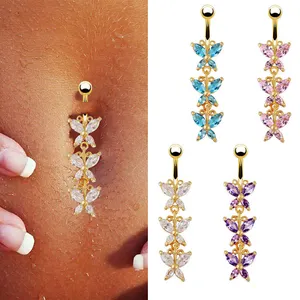 Women's copper material butterfly zircon belly button ring women's navel jewelry body piercing jewelry
