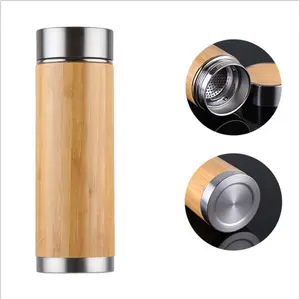 450Ml 16Oz Dubbele Wand Vacuüm Geïsoleerde Thermosfles Bamboe Water Fles Met Filter/500Ml Vacuüm Geïsoleerde Bamboe tumbler