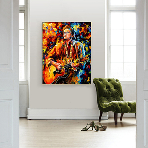 Top vente peint à la main beau CowBoy <span class=keywords><strong>homme</strong></span> jouant de la guitare <span class=keywords><strong>peinture</strong></span> à l'huile sur toile <span class=keywords><strong>homme</strong></span> avec des peintures de guitare pour la décoration murale - Product Image 4