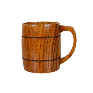 Classical Natural Jujube Wood Handmade <strong>Large</strong> Beer <strong>Mug</strong> with Handle - Product Image 4