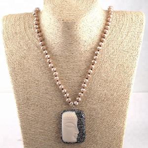 <span class=keywords><strong>Collier</strong></span> noué en perles de verre pour femmes, bijou religieux demi <span class=keywords><strong>bouddha</strong></span>, noir et Beige, avec pendentif, à la mode, offre spéciale - Product Image 6