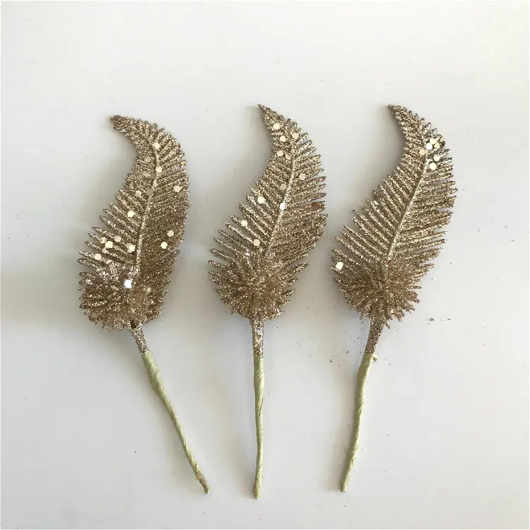 2018 नई डिजाइन मिनी क्रिसमस फूल कृत्रिम चमक पंख पत्ता लेने