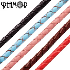 REAMOR New Fashion 4ミリメートルGenuine Braided Leather Rope String Chains For Punk Bracelet DIY Jewelry Making Findings Wholesale