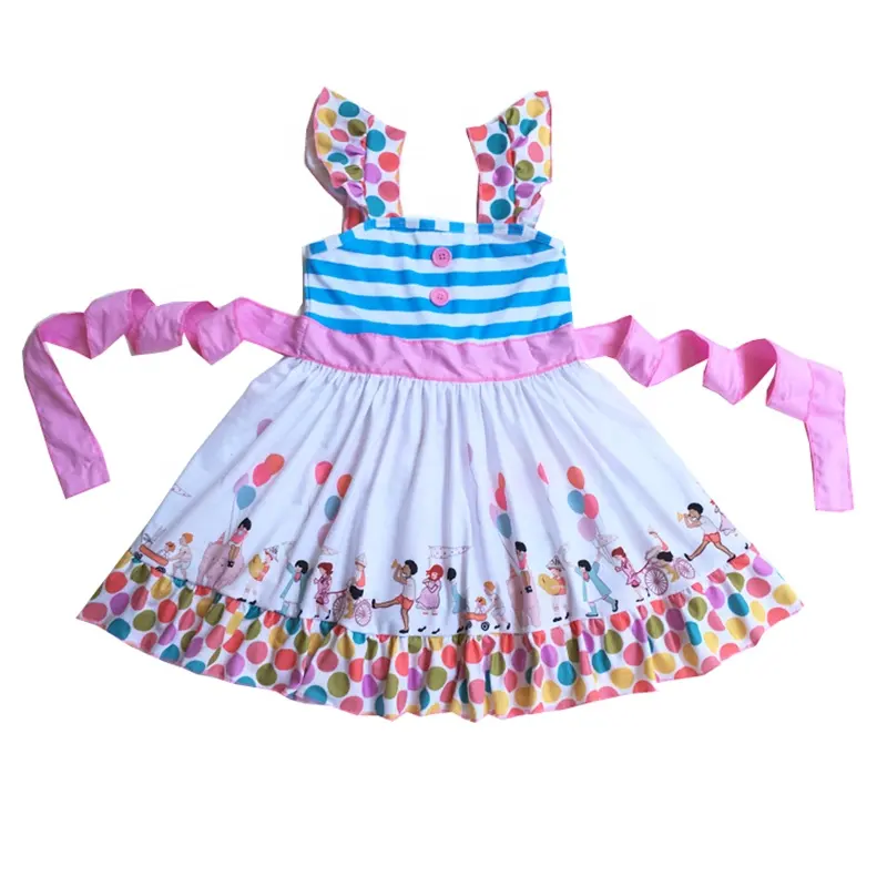 Vestido de tela de fiesta para niñas, vestido de fiesta de estilo campestre con estampado de globos de algodón para niños