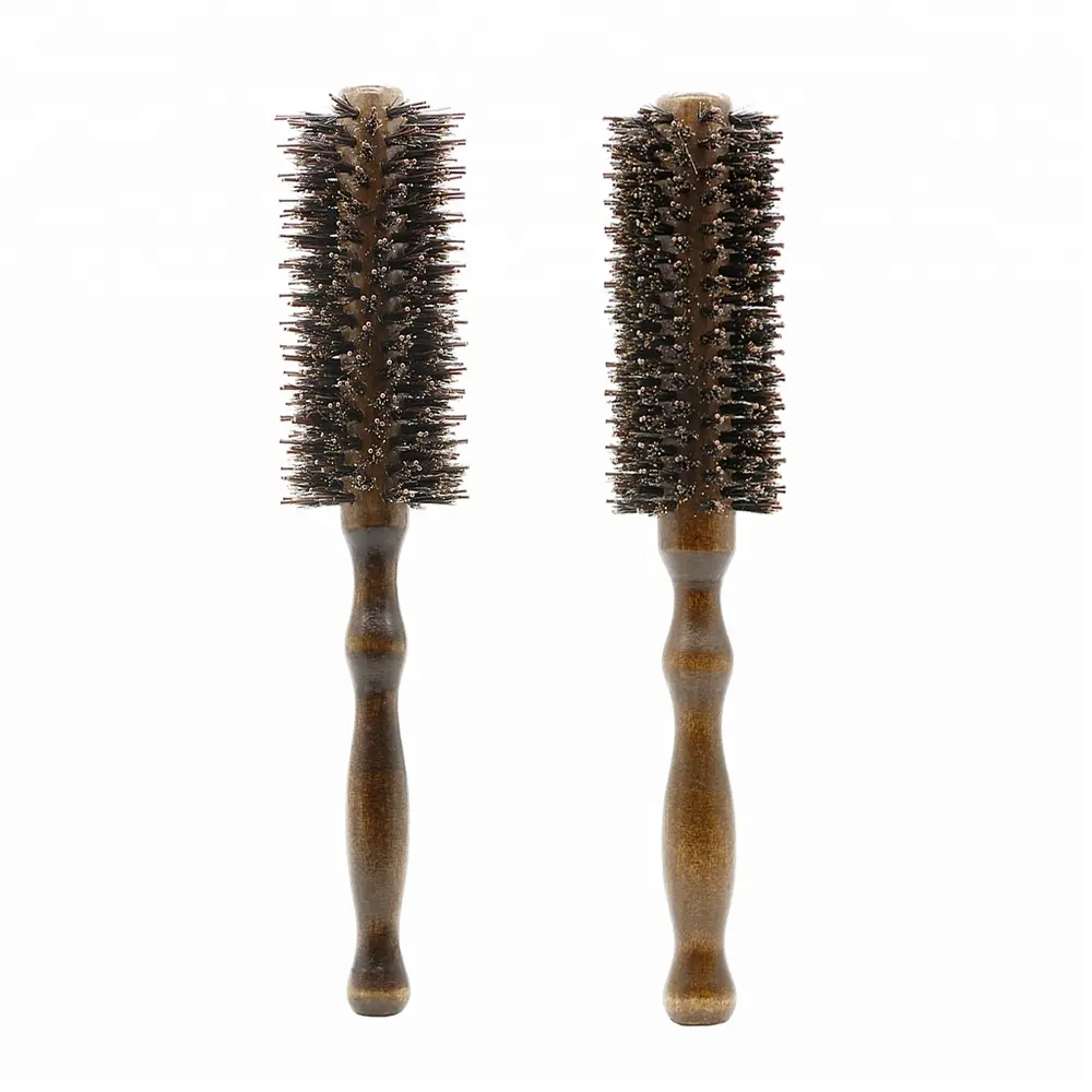 Escova de cabelo portátil redonda, pente encaracolado antiestático de cerda, pente de cabelo de madeira