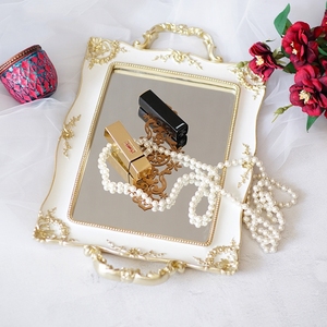 Stile nordico Cosmetico di Immagazzinaggio Vassoio D'oro Piatto di Frutta Vassoio Dell'esposizione Dei Monili Retro Incisione <span class=keywords><strong>Specchio</strong></span> - Product Image 2
