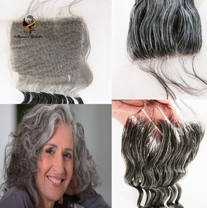 Hỗn hợp 1B/grey Brazil Remy Trinh Nữ nhân tóc 12A lớp sâu sóng cho Ren đóng cửa cho phụ nữ lớn tuổi cao <span class=keywords><strong>TOP</strong></span> Cap Kích thước nhỏ - Product Image 2