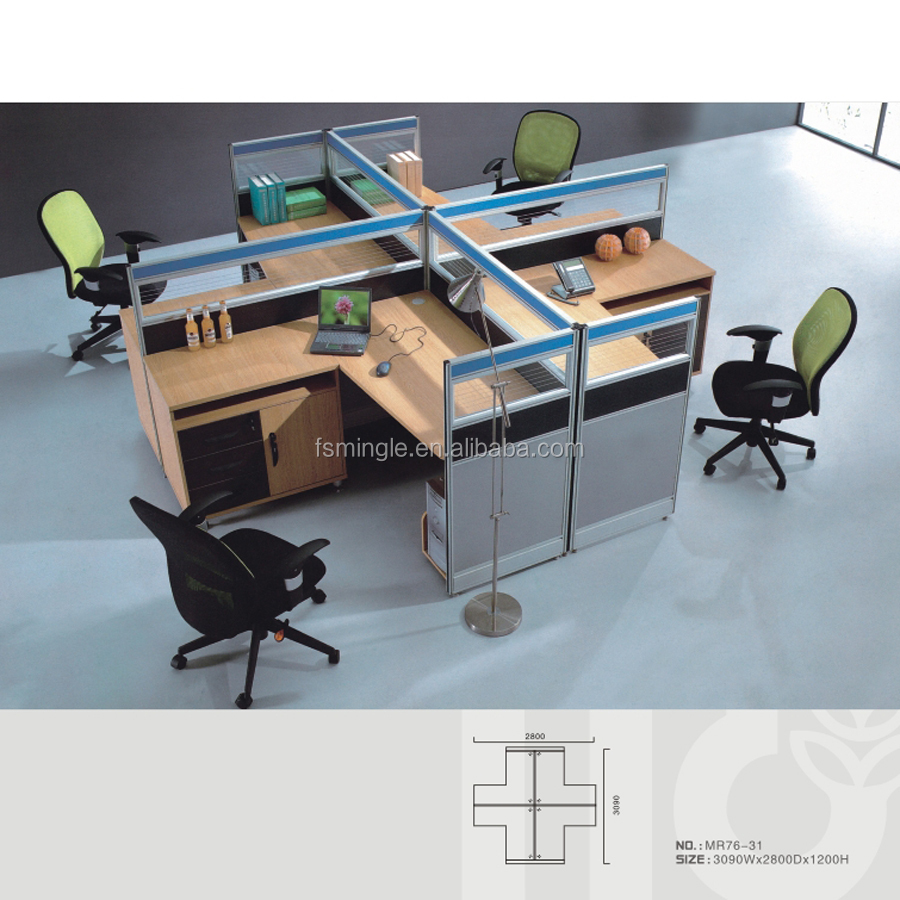 Qualité supérieure modulaire poste de travail de bureau pour 4 personnes avec Haute cloisons