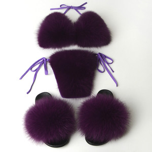 Luxuriöser Mode-Bikini aus echtem Fuchsfell – Neues Design, farbenfroh, umweltfreundlich, atmungsaktiv, Übergröße, Fell-BH-Bademode - Product Image 6