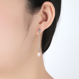 LUOTEEMI Women Elegant Party Jewellery Natural Pearl Long 925 <strong>Sterling</strong> <strong>Silver</strong> <strong>Dangle</strong> <strong>Earrings</strong> - Product Image 3