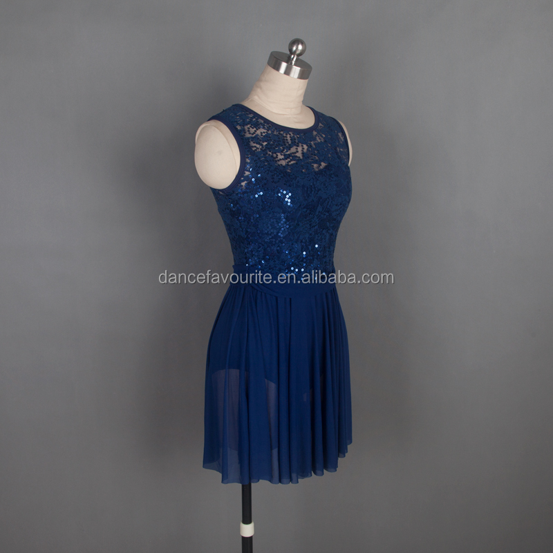Navy Blue Lyrical Ballet Costume - Contemporary Sequin Lace Mesh Dress for Stage Performance and Dance Wear for Girls Navy Blue Lyrical Ballet Costume - Contemporary Sequin Lace Mesh Dress for Stage Performance and Dance Wear for Girls