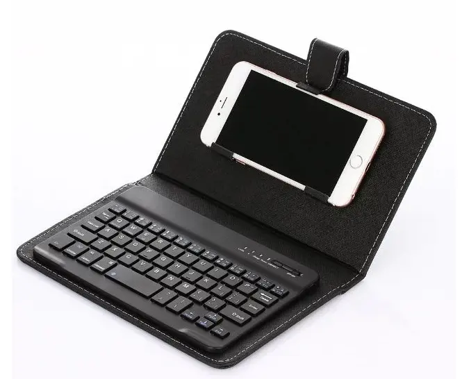 Bulk mini 4.8-6 inch leather mobile phone wireless keyboard case with stand