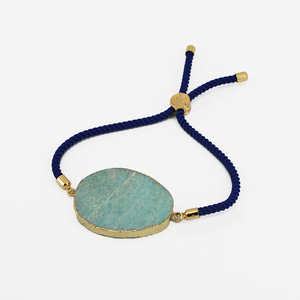 BN4012-Cuentas de piedra amazonita natural chapada <span class=keywords><strong>en</strong></span> oro para mujer, abalorios de piedra, cordón deslizante ajustable, cuerda, pulsera - Product Image 6