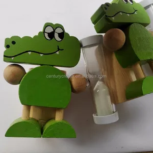 Suporte de escova de dente infantil, suporte de madeira de crocodilo com temporizador de jacaré