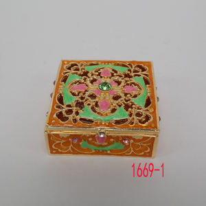 Сделать свой логотип украшенный стразами эмалированный оловянный сплав индийская квадратная форма Свадебная подарочная коробка - Product Image 2