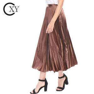 Personalizada primavera otoño mujer Premium metálico brillante <span class=keywords><strong>Midi</strong></span> falda elegante Commuter una línea señoras acordeón Falda plisada - Product Image 3