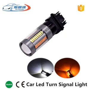 T25 3157 4014 Chip 66 SMD Car Led Turn Signal Light With Projector DC 12V Switchback Bulb Dual Color White Amber Auto Brake Lamp
