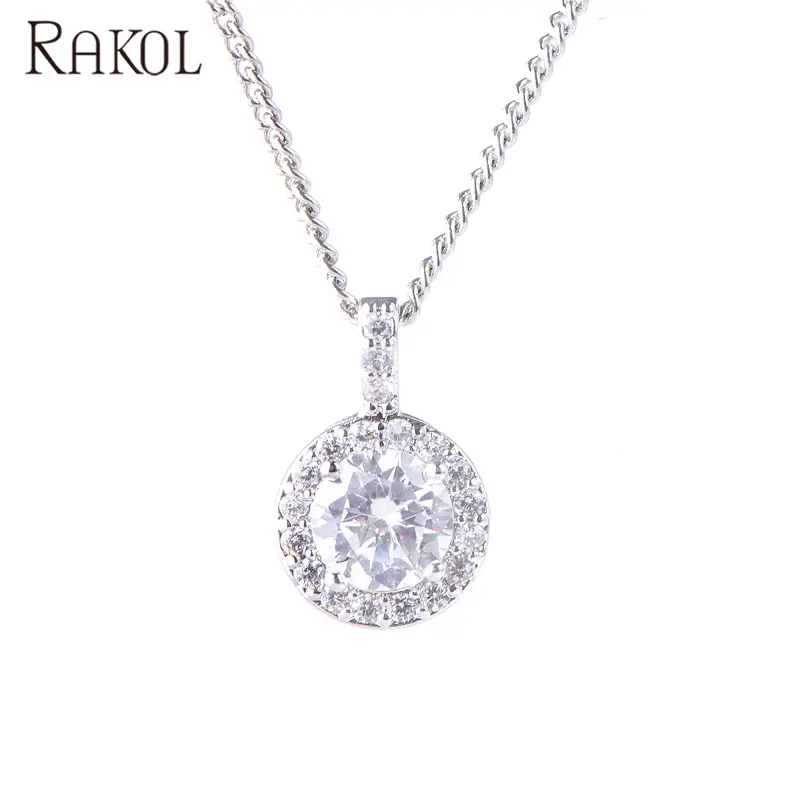 RAKOL NP056 Yiwu ייצור זול מחיר גדול מעוקב zirconia עגול אבן תליון שרשרת