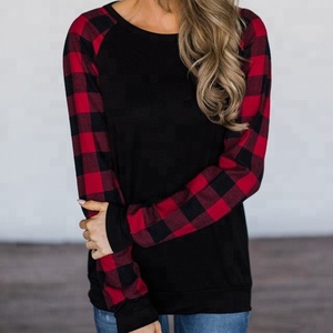 Wholesale Hot Sale Plus 5XL Buffalo Plaid Long Sleeve <strong>T</strong> <strong>Shirts</strong> Top O-Neck Solid Color Body Raglan Tunic <strong>for</strong> <strong>Women</strong> Sublimation - Product Image 4