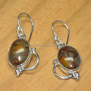 Handmade 925 <b>Sterling</b> <b>Silver</b> Dangle Ear <b>Wire</b> Earrings Genuine Oval Mokite Gemstone Trendy Style for Weddings Parties Gifts - Product Image 2