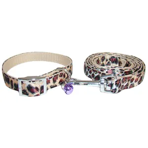 Leopard dog leash collar harness set