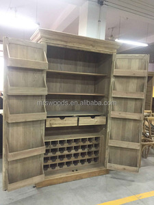 MRS WOODS set di <span class=keywords><strong>mobili</strong></span> da soggiorno armadio portabottiglie in legno di recupero di olmo alto di lusso moderno - Product Image 4
