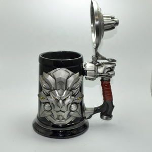 Gres de cerveza de madera stein cuerno taza de cerveza de cerámica personalizado con tapa de metal - Product Image 5