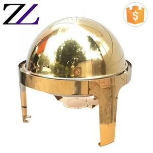 Dubaï équipement de cuisine ustensile en laiton <span class=keywords><strong>rond</strong></span> chafer <span class=keywords><strong>buffet</strong></span> serveur acier inoxydable chauffe-plats or roll top chaffing dish <span class=keywords><strong>buffet</strong></span> - Product Image 1