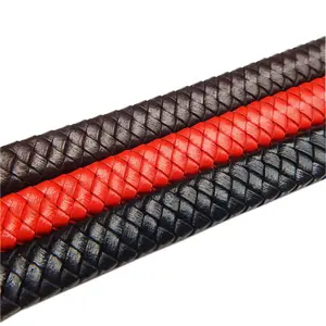 12mm Vermelho marrom preto Wide Flat Bolo Braid Leather Cord para Atacado